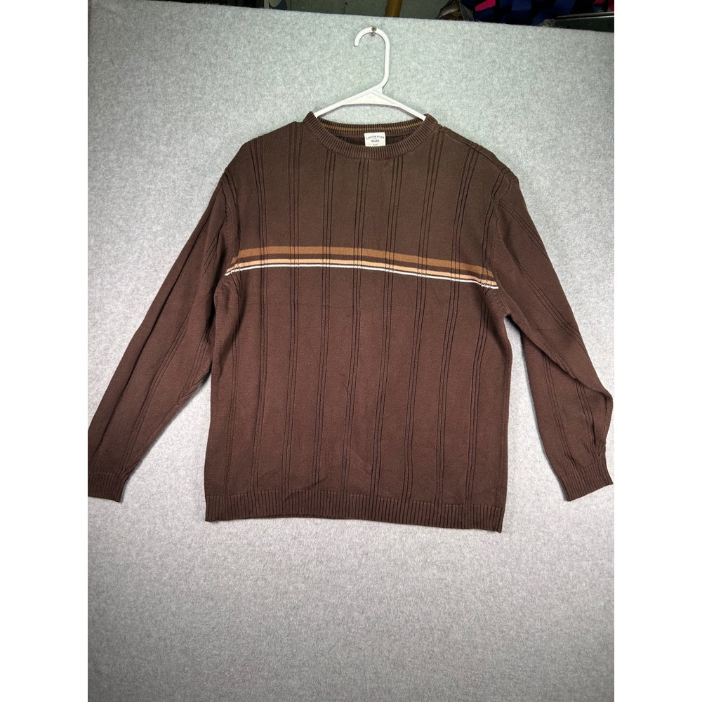 Canyon River Blues Boys Brown Striped Cotton Knit Sweater XL 18/20 Crew Neck